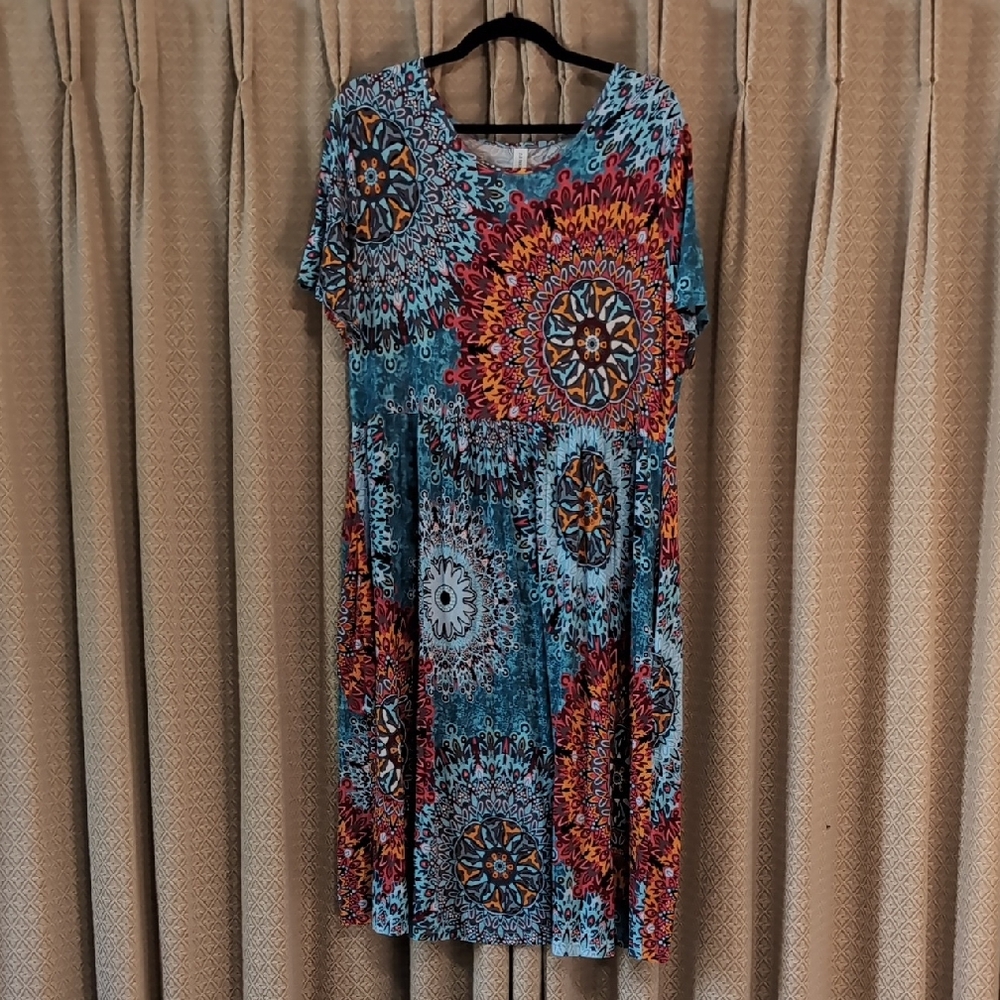 Women's Size 2X DB Moon Short Sleeve Midi Empire Wasit Dress With Pockets